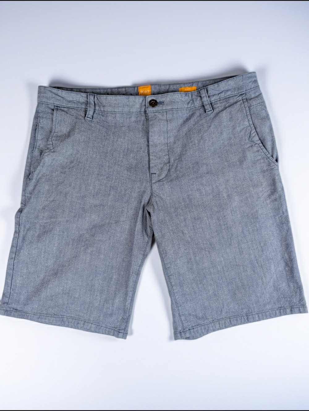 BOSS Hugo Boss Orange Slim Fit Chambray Chino Shorts Men's 36R Blue Pockets